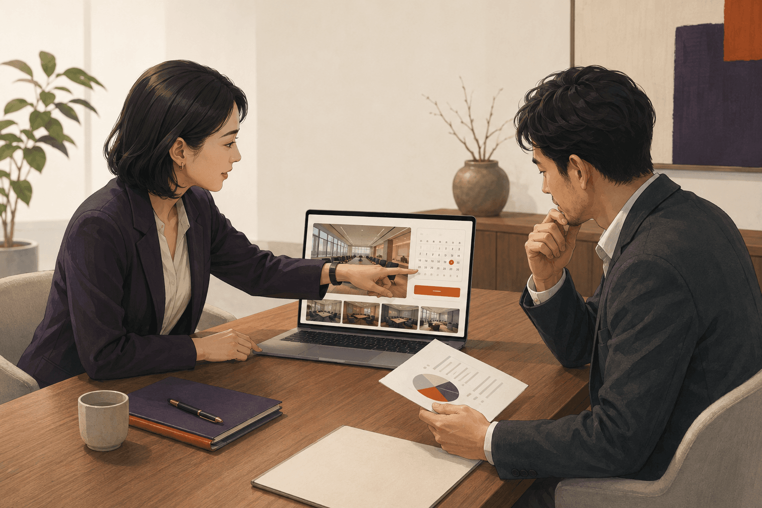 予約サービスのプロトタイプと事業計画を見ながら、次の検証を話し合う活用イメージ